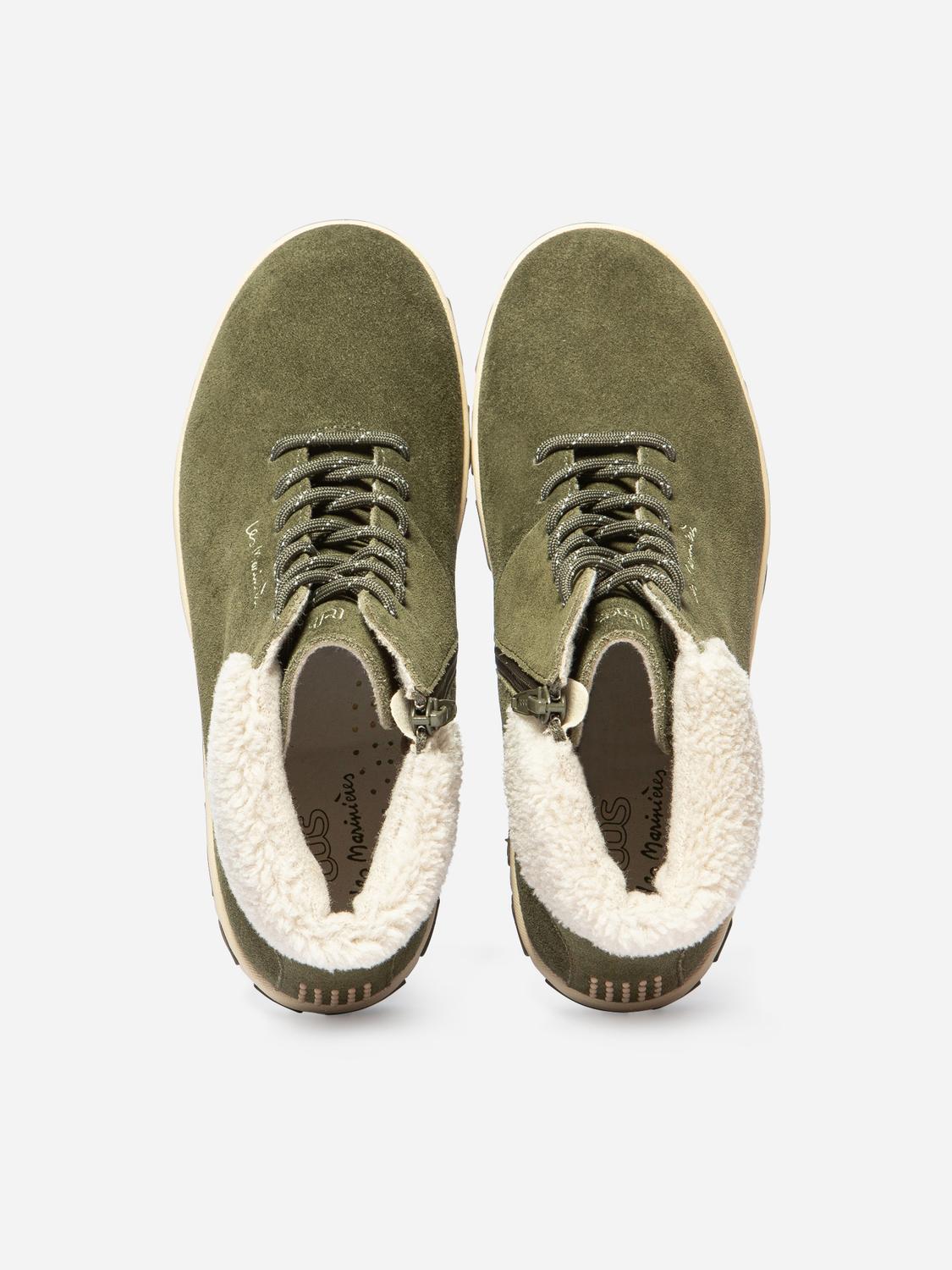 Boots Femme Doublée Feutrine Cuir Vert JANISSA Boots Femme Doublée Feutrine Cuir Vert JANISSA
