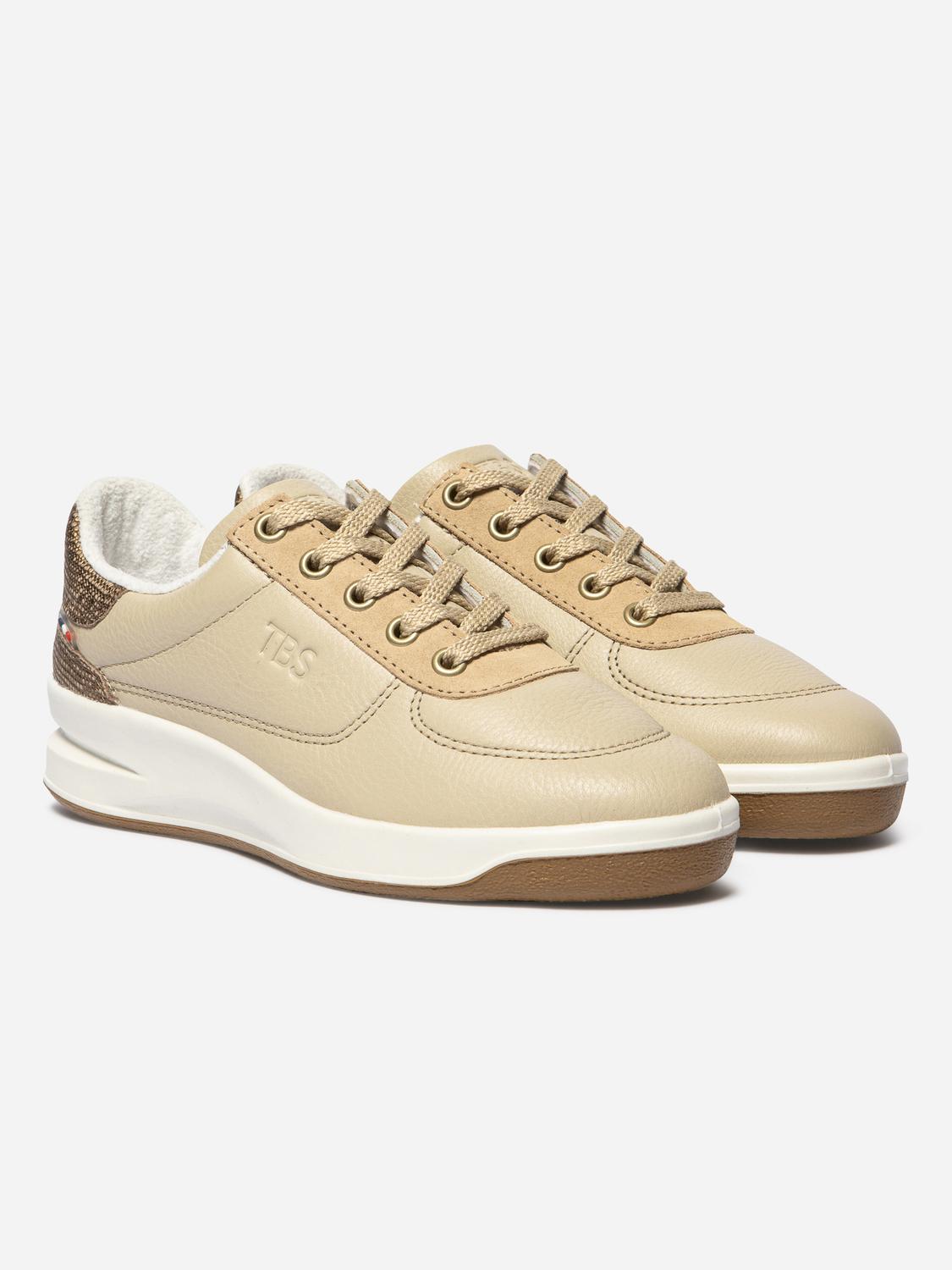 Tennis en cuir femme beige et platine BRANDIE