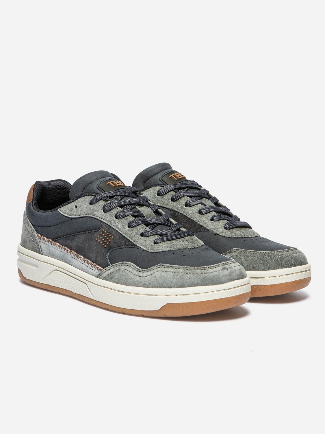 Tennis Homme Doublée Textile Cuir Marine et Gris ALMERIO