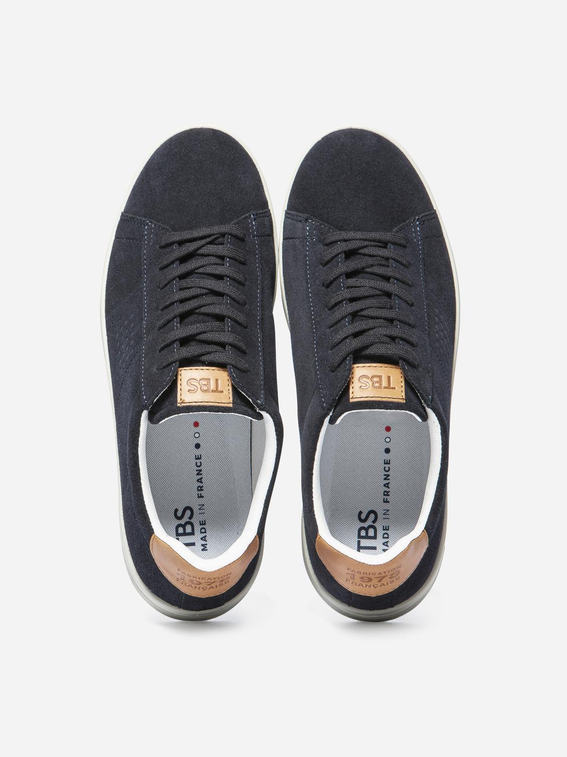 Baskets Homme Fabriquées En France Cuir Velours Marine
