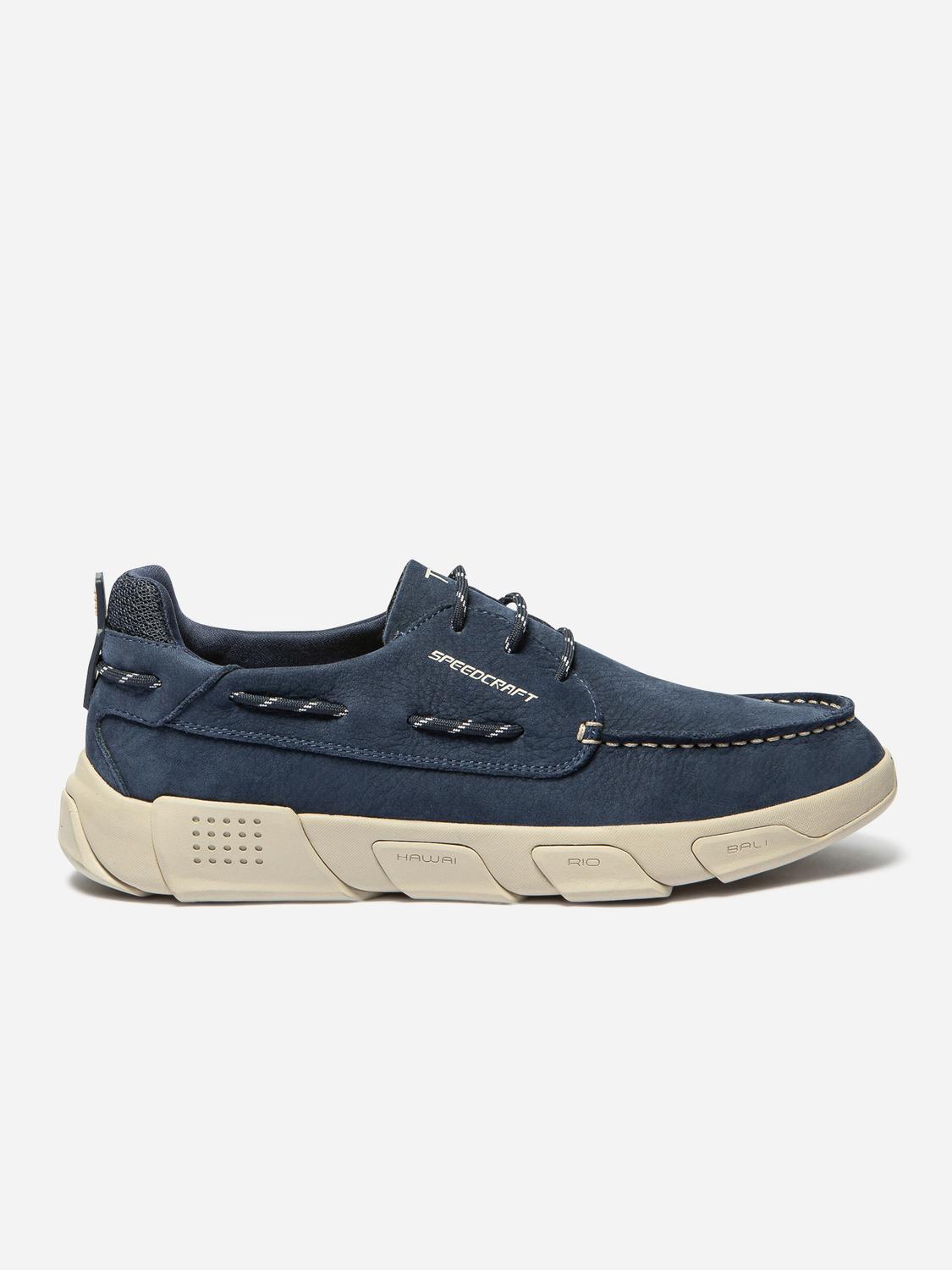 Men's Nubuck Leather Sole TechniGrip® Navy Boat Shoes JAZZSEA