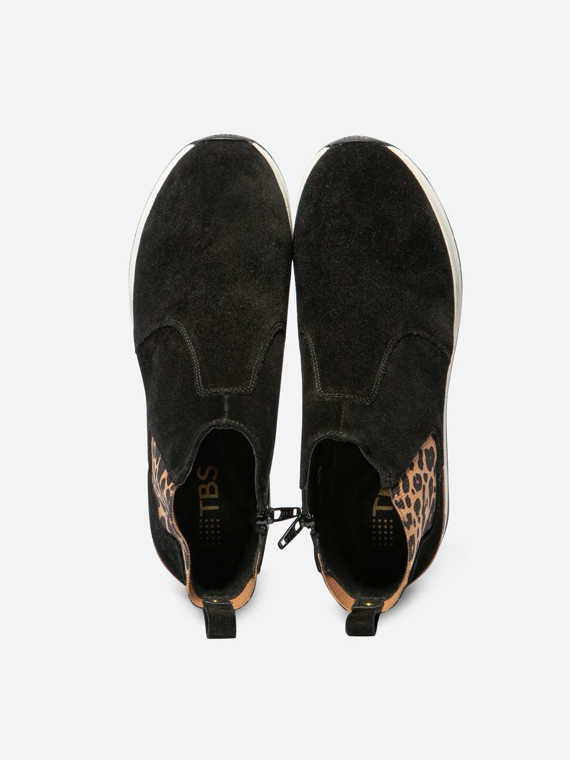 Boots Femme Semelle Sport Cuir Noir Leopard TEMARIE Boots Femme Semelle Sport Cuir Noir Leopard TEMARIE