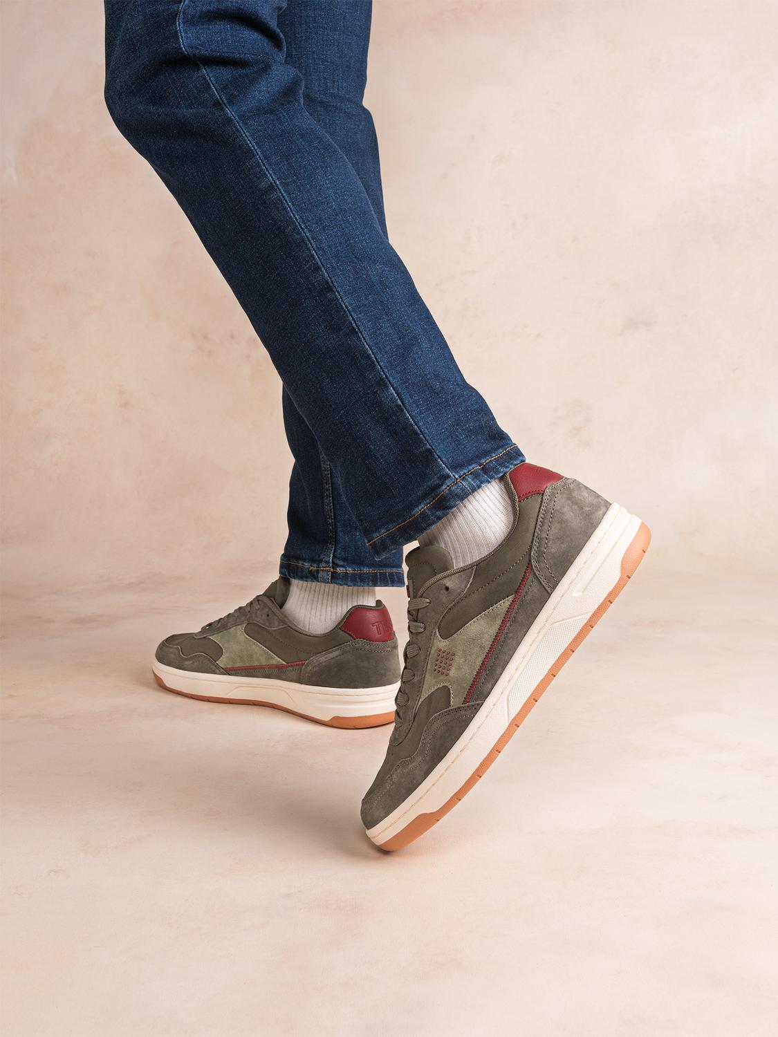 Tennis Homme Cuir Nubuck Vert et Blanc ALMERIO Tennis Homme Cuir Nubuck Vert et Blanc ALMERIO