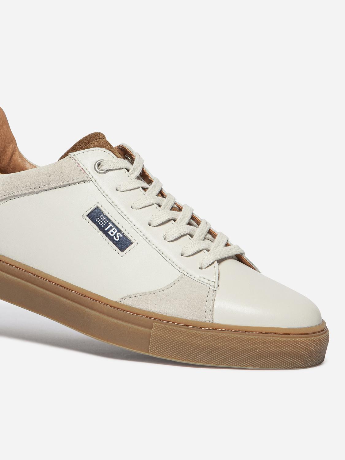 Baskets Cuir Homme Fabriquées en France Off-White et Navy et Tabac MAUBERT