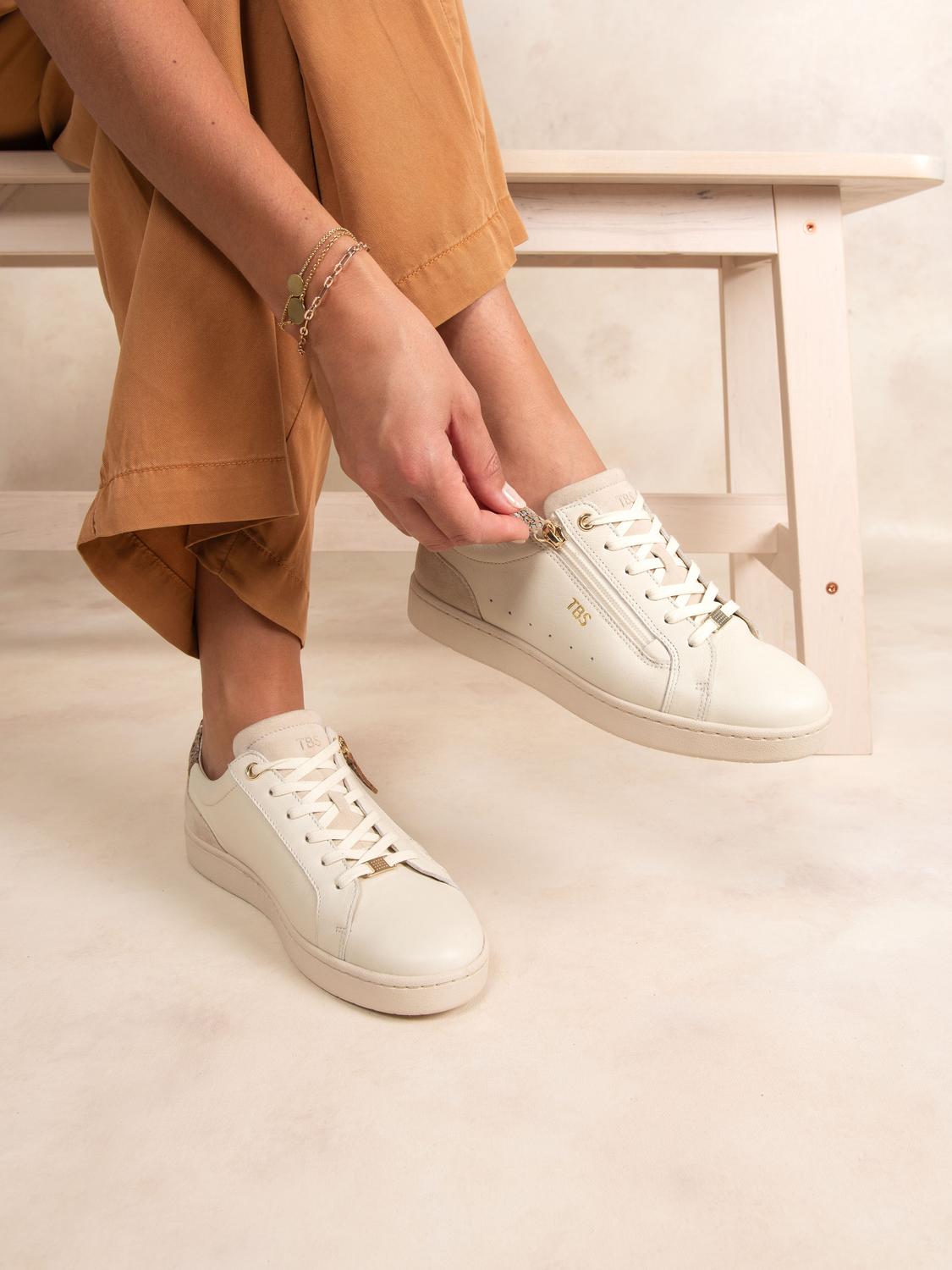 Tennis en cuir femme off-white et python VINISIA