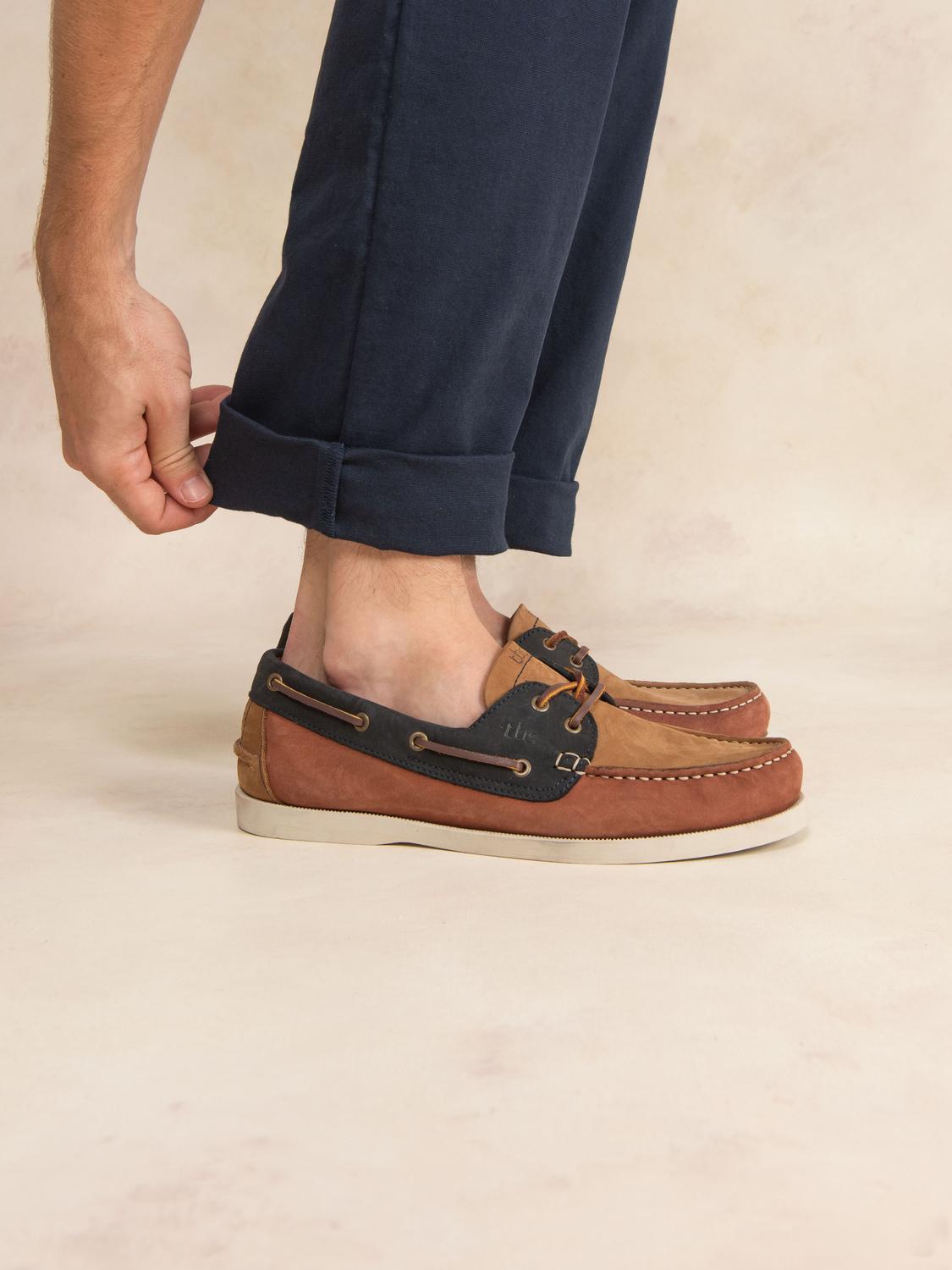 Chaussures Bateau Homme Cuir Nubuck Marron et Marine