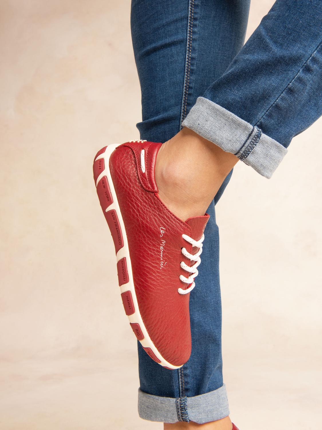 Tennis Femme Confort Cuir Rouge