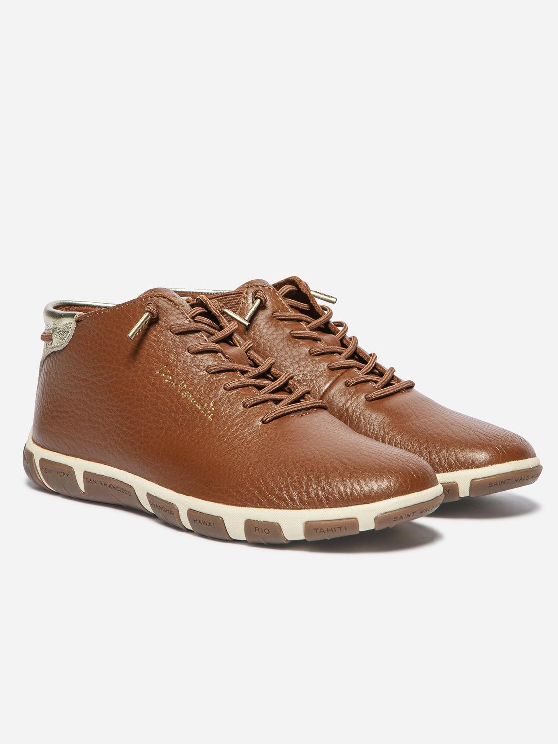 Baskets Mi-Montantes Femme Cuir Pecan et Champagne JESMINI