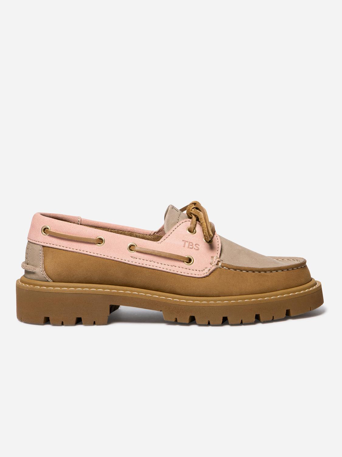 Chaussures bateau femme tan et rose LAZARIA