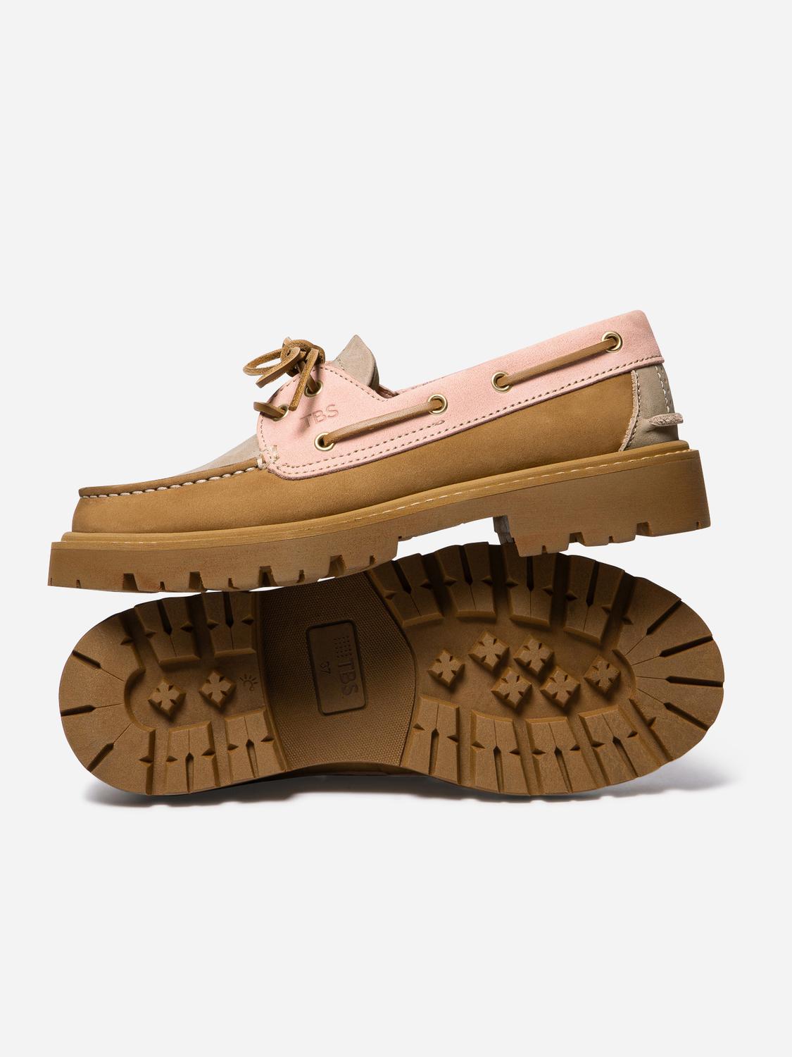 Chaussures bateau femme tan et rose LAZARIA