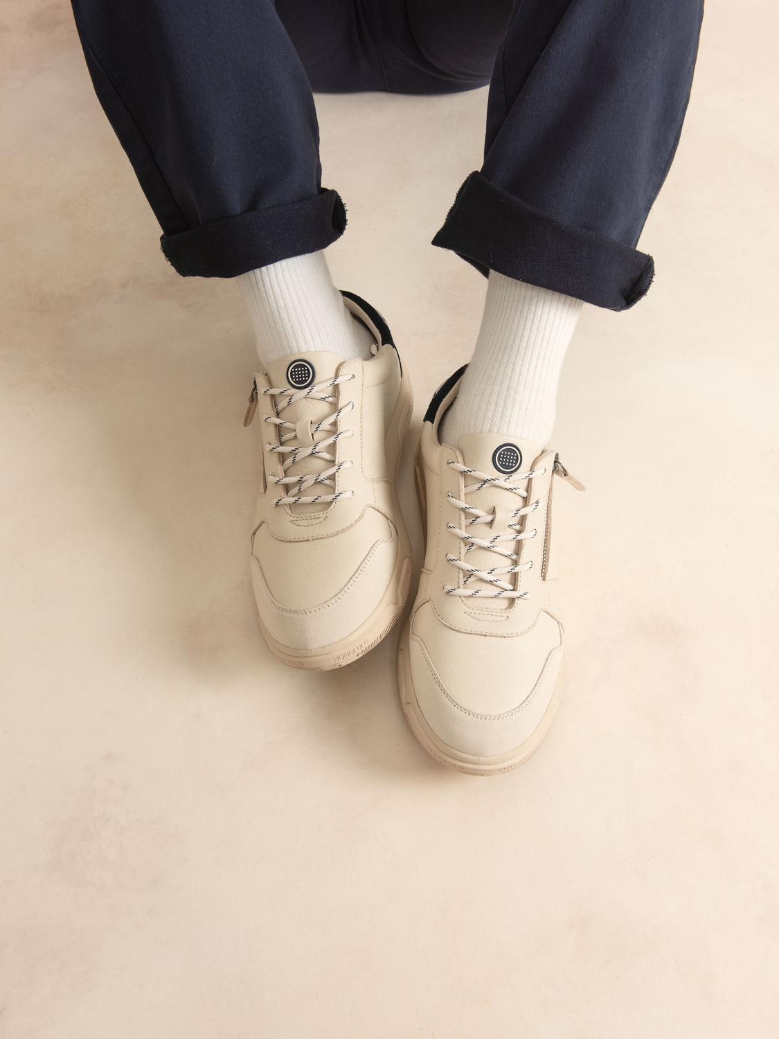 Men's leather sneakers Cream and Navy GEDEZIP