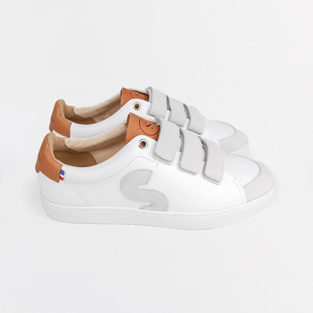 Tennis Cuir Fabrication Française Blanc Gris SESSILE