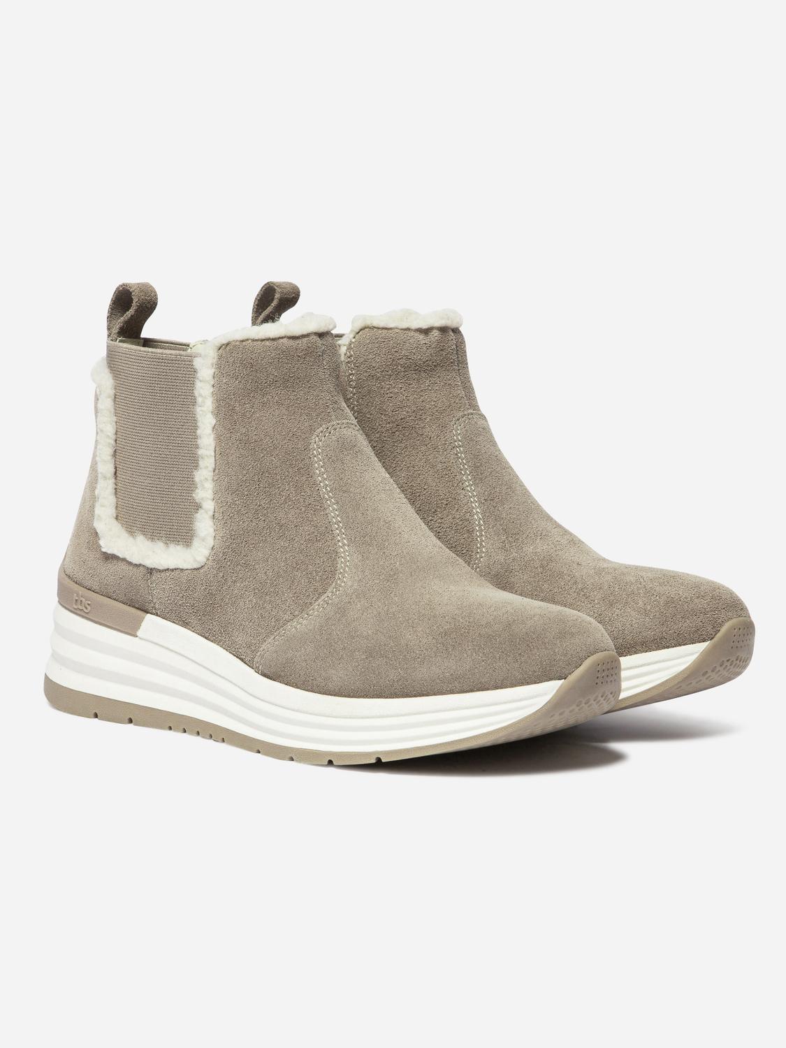 Chelsea Femme Doublée Cuir Taupe et Beige TEMARIE