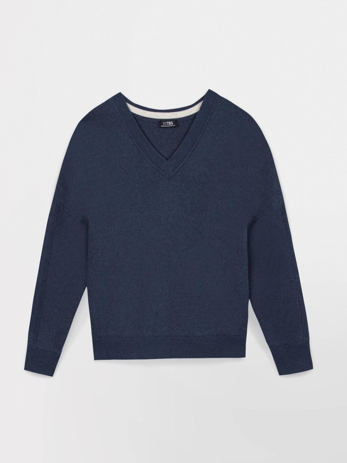 Pull Femme Tricot Col V Coton Laine Bleu ENOLAVER Pull Femme Tricot Col V Coton Laine Bleu ENOLAVER