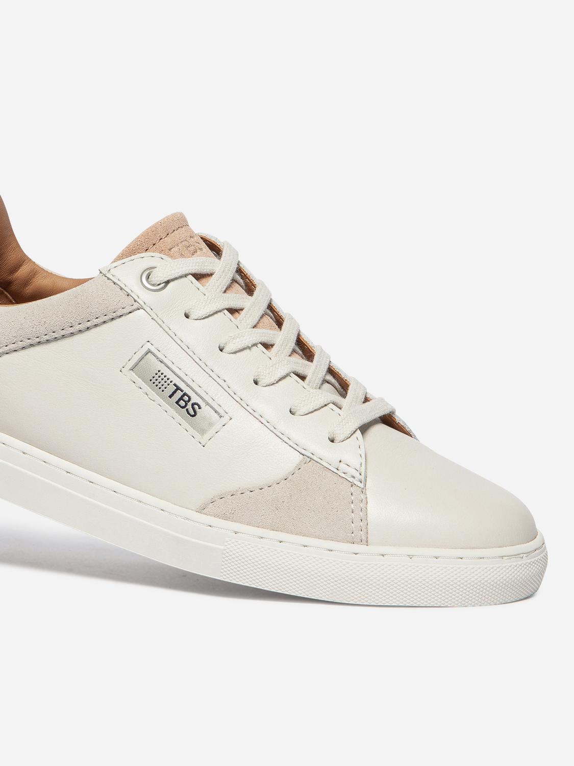 Baskets Cuir Femme Fabriquées en France Off-White et Acajou et Nude MAULINE