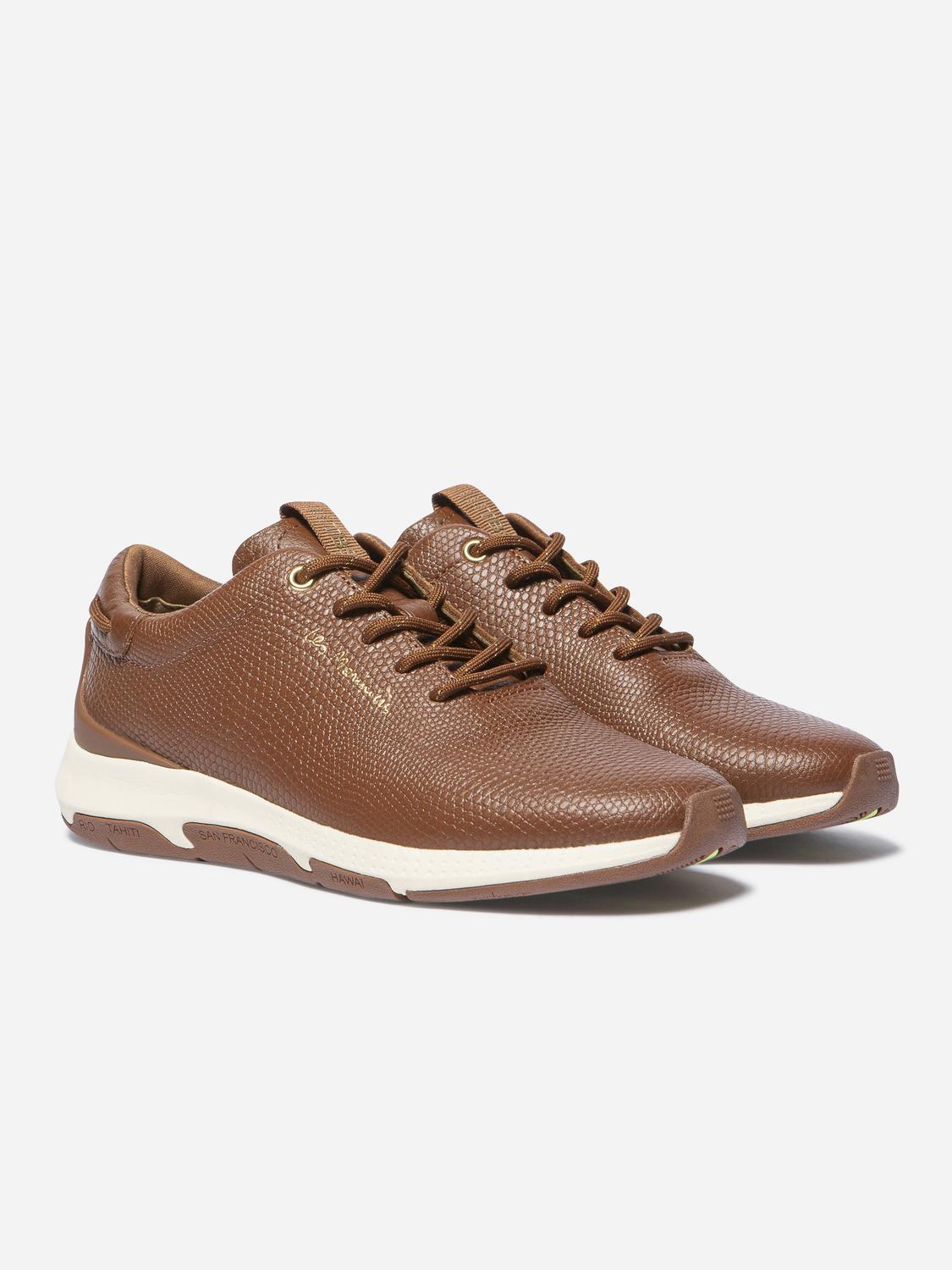 Baskets Femme Confort Cuir Embossé Marron JAZZRUN