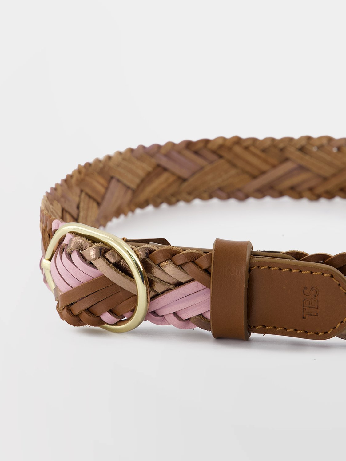 Ceinture Femme Tressee Cuir Marron Rose LOUABEL tbs