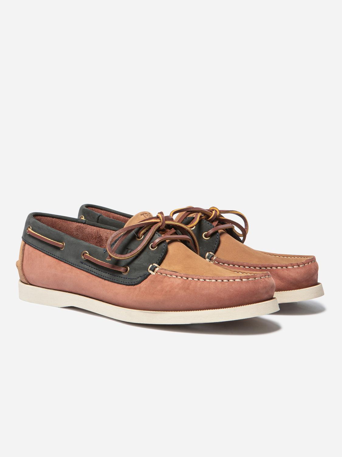 Chaussures Bateau Homme Cuir Nubuck Marron et Marine