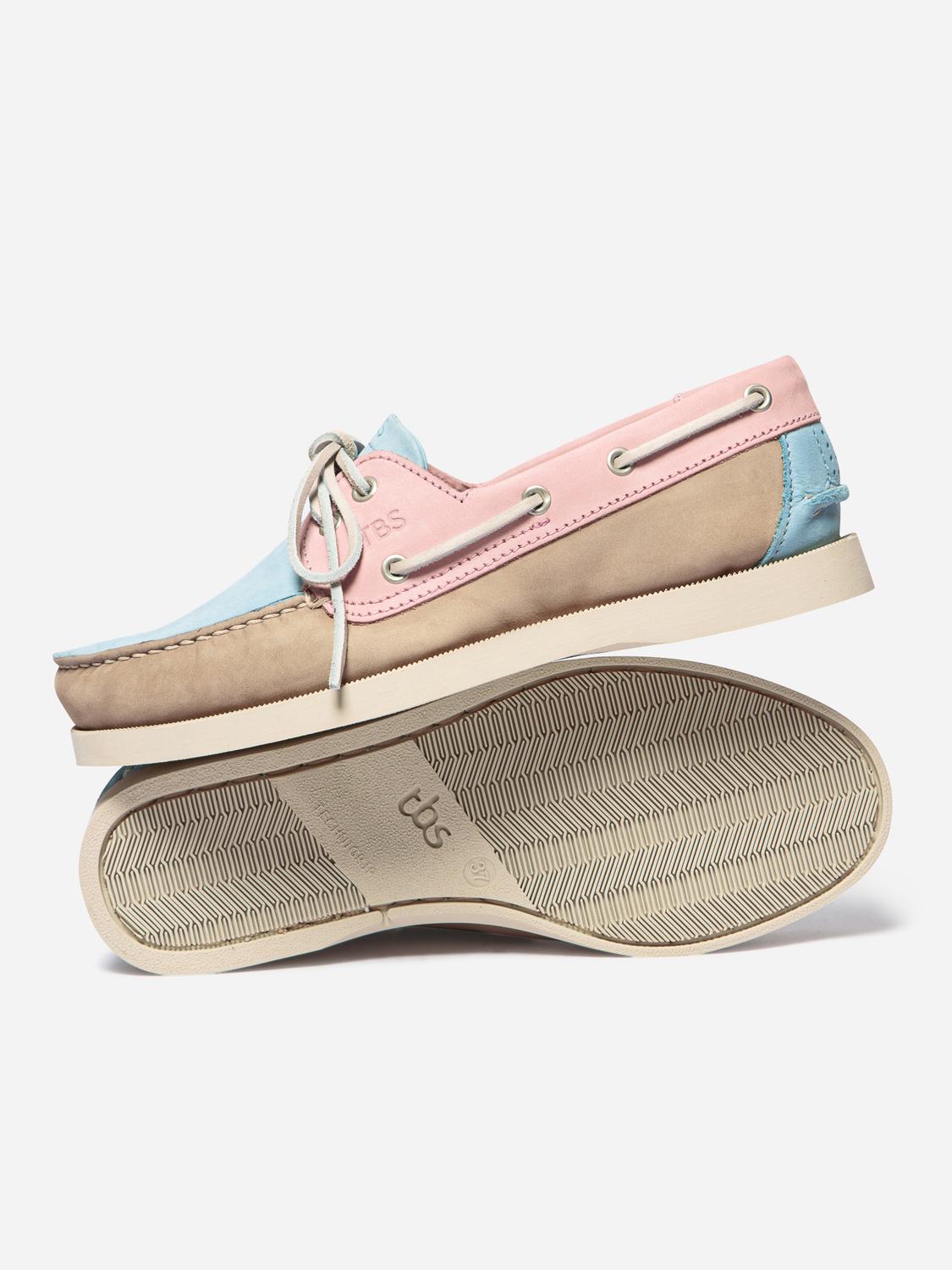 Chaussures bateau femme beige et rose et oxygene PHENISE