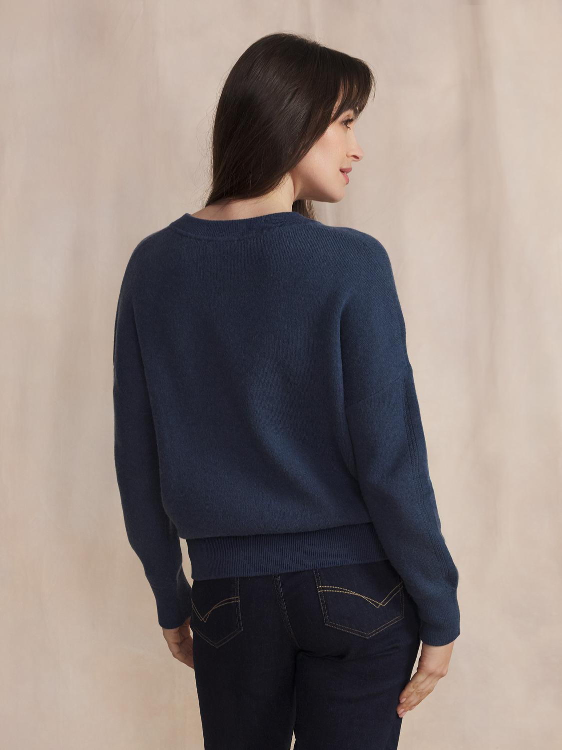 Pull Femme Tricot Col V Coton Laine Bleu ENOLAVER Pull Femme Tricot Col V Coton Laine Bleu ENOLAVER