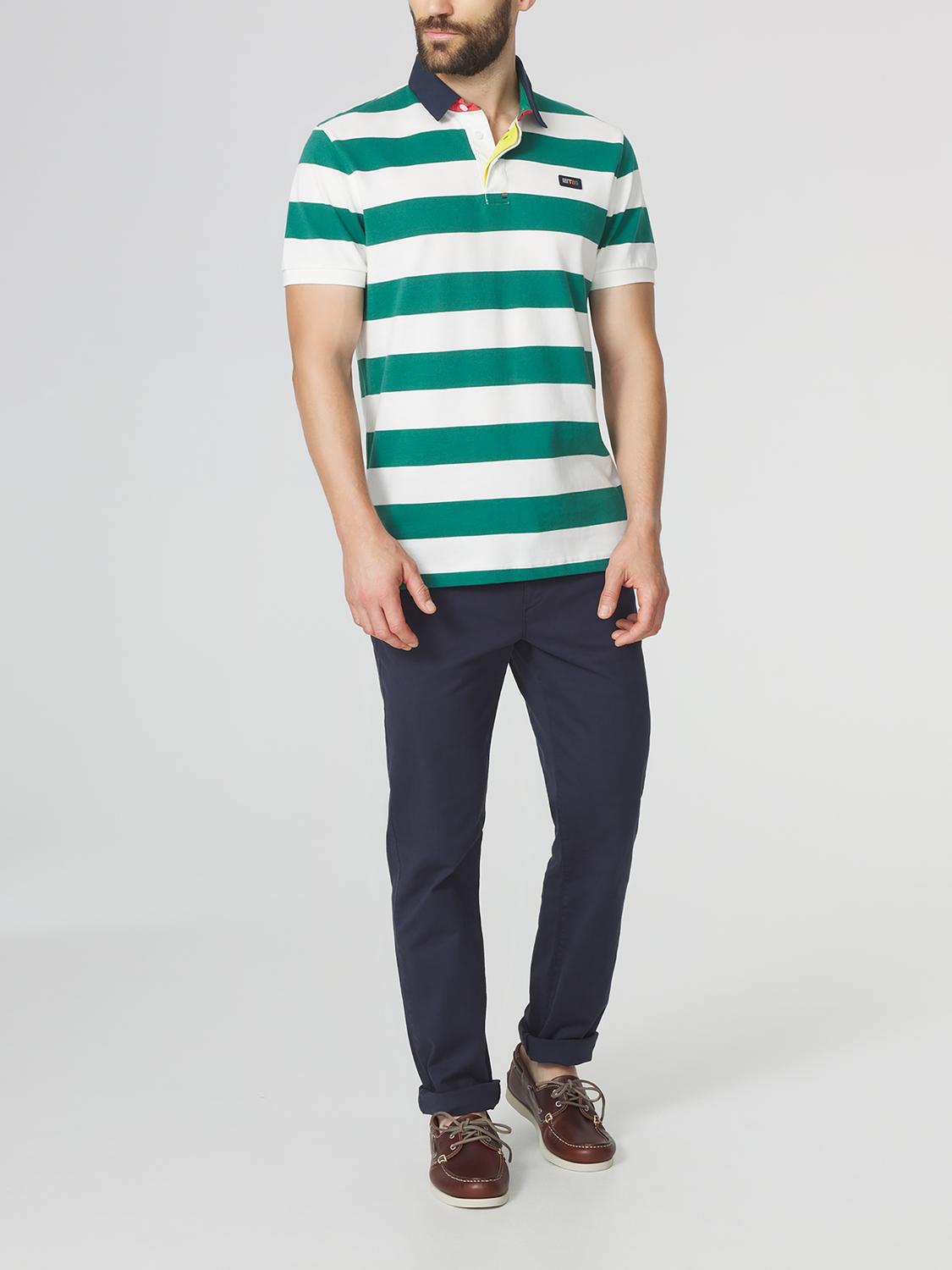 Polo Homme Coupe Ajustée Rayures Blanc et Vert SERGOPOL