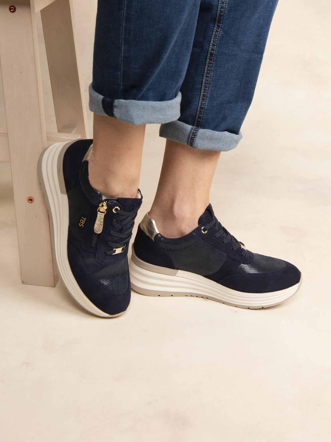 Running Femme Doublée Cuir Marine et Or TYLAZIP