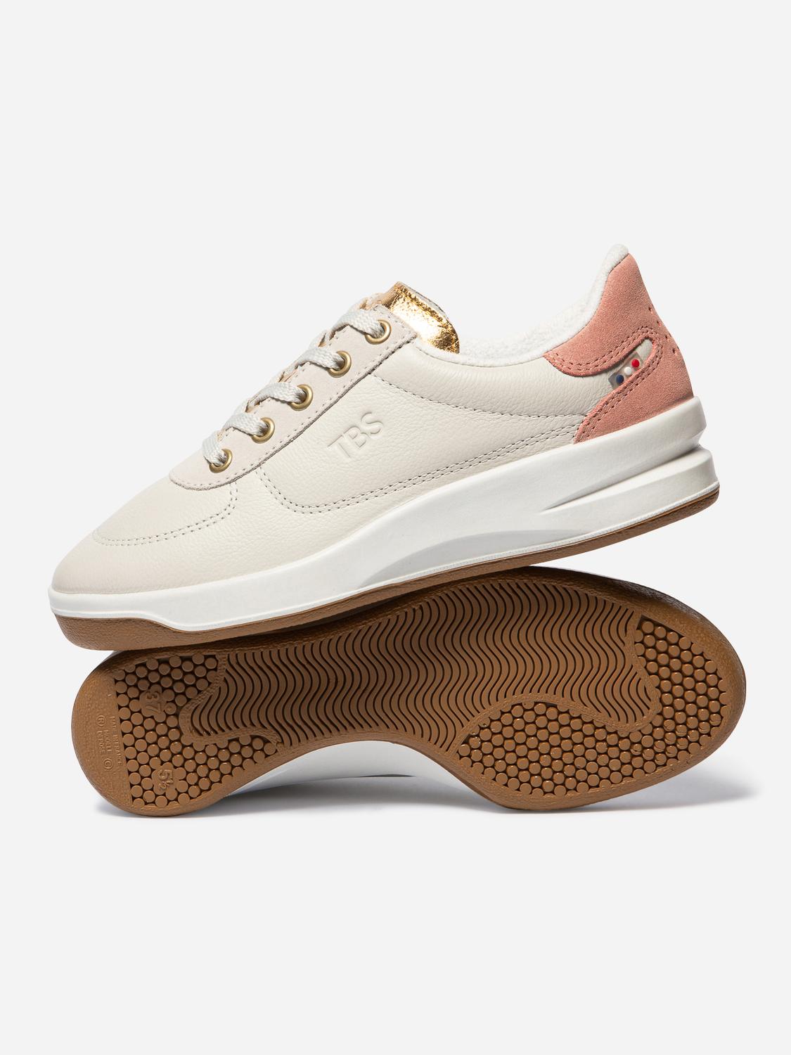Tennis en cuir femme blanc et rose BRANDIE