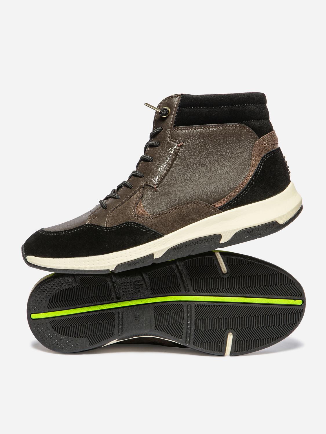 Baskets Mi-Montantes Femme Cuir Chocolat et Noir JUNIMID