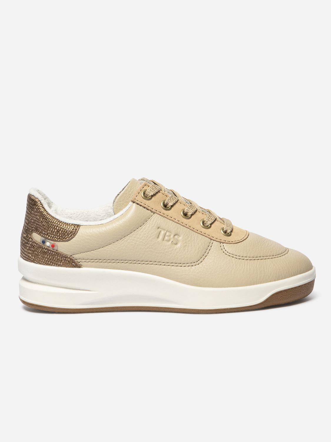 Tennis en cuir femme beige et platine BRANDIE