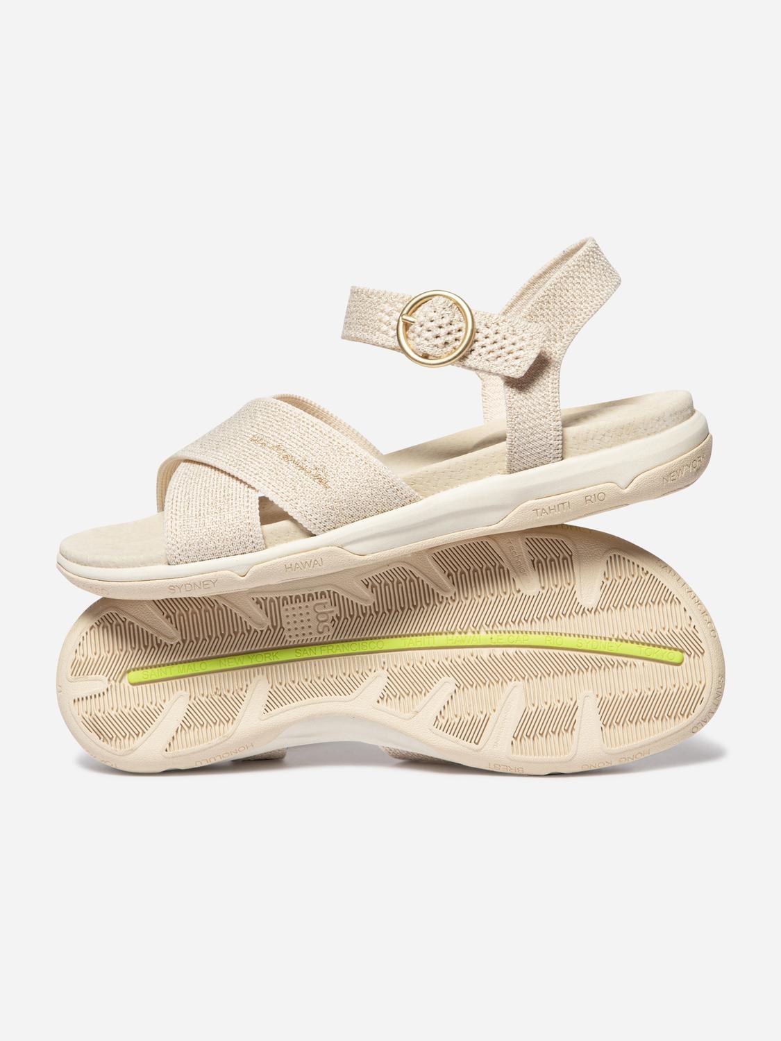 Sandales plates femme chine lin et gold CELINEA