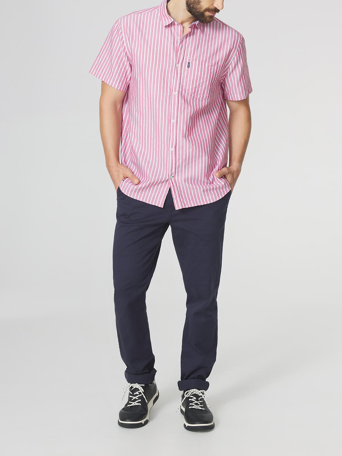 Chemise Homme Coupe Confort Rayures Rouge et Blanc YOHANCHA