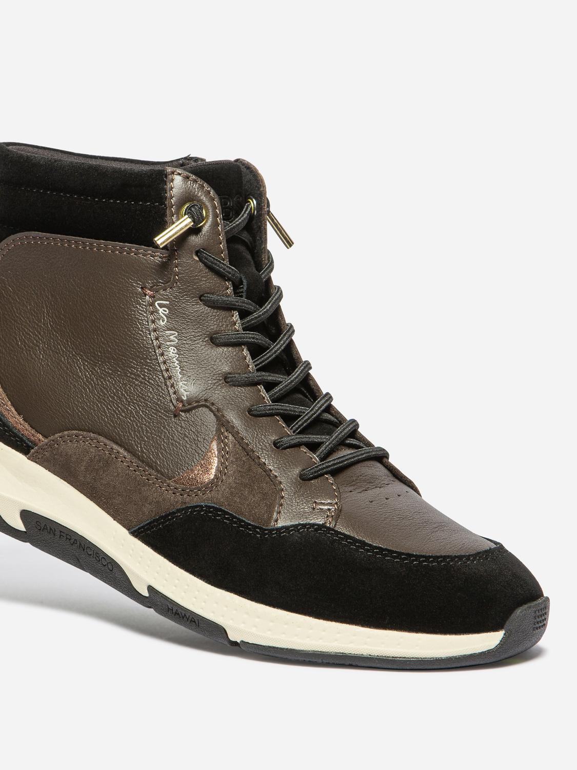Baskets Mi-Montantes Femme Cuir Chocolat et Noir JUNIMID
