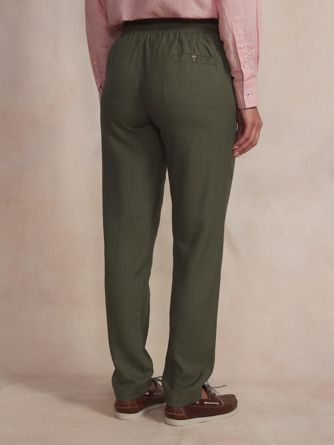 Pantalon viscose et lin femme kaki AMMELJOG