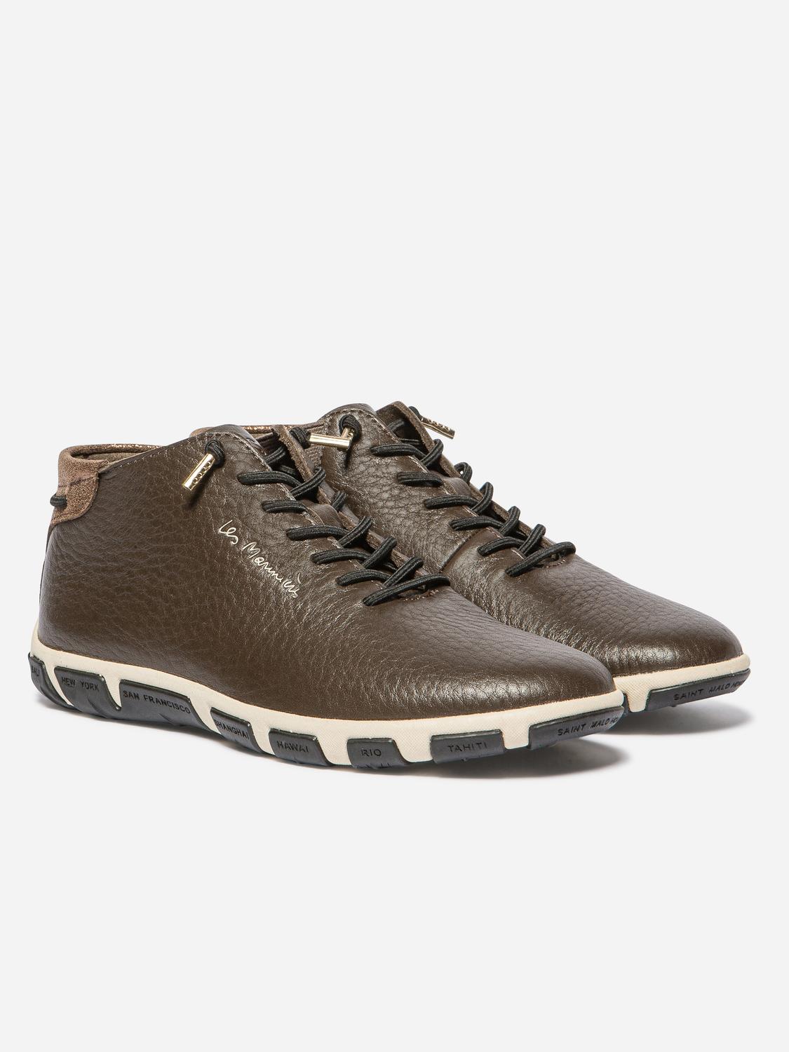 Baskets Mi-Montantes Femme Cuir Chocolat et Bronze JESMINI