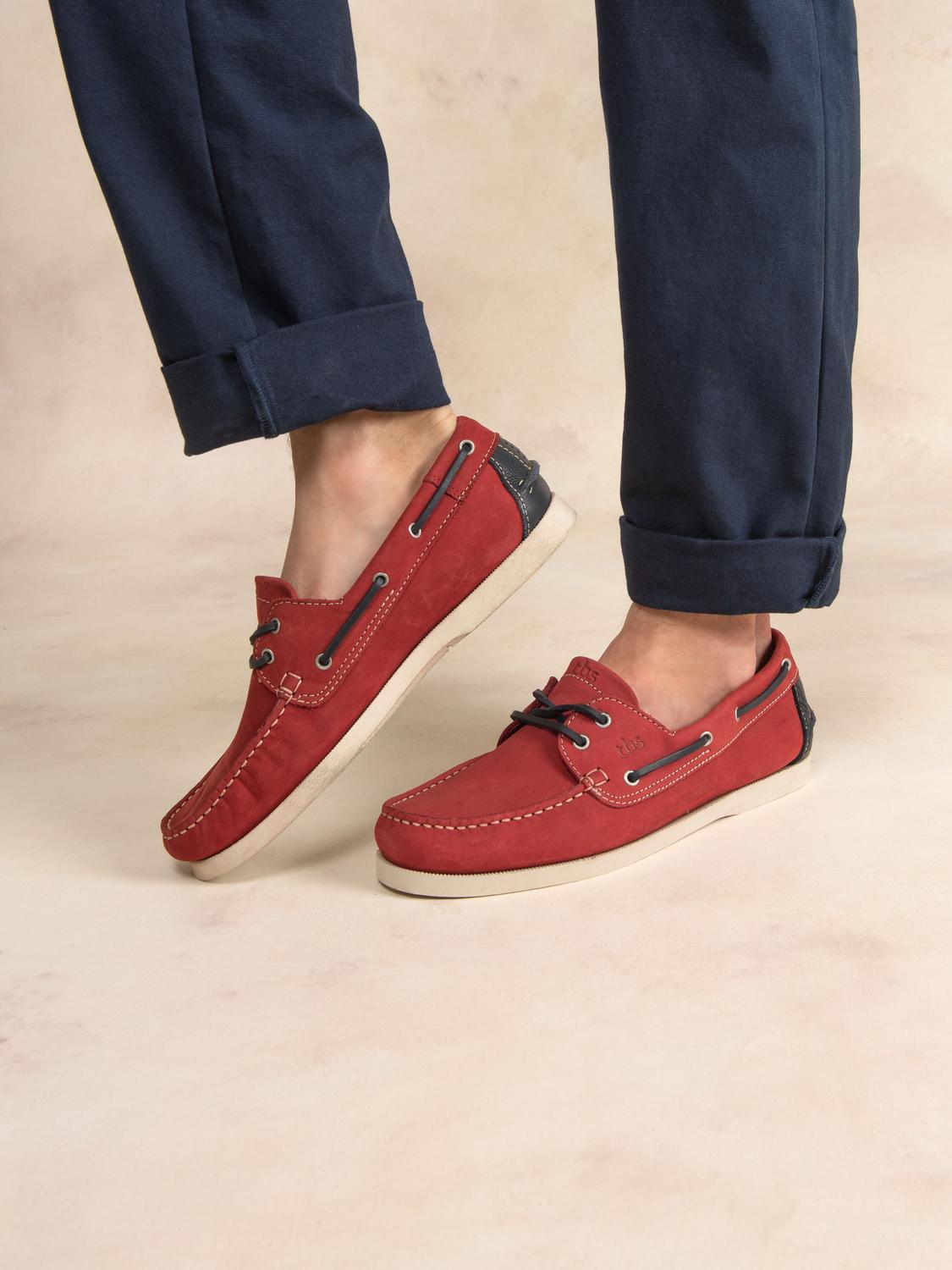 Chaussures Bateau Homme Semelle Grip Cuir Rouge