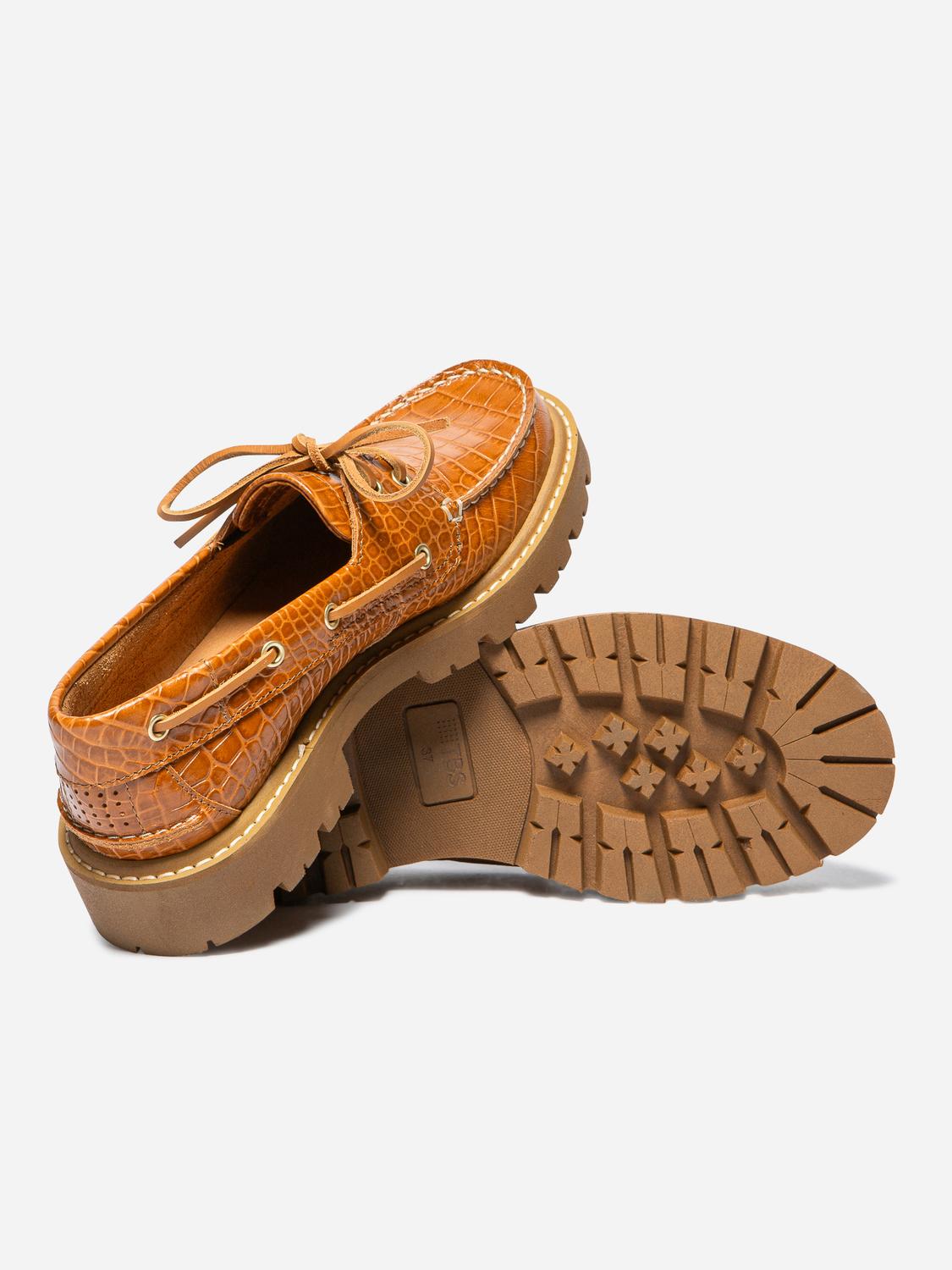 Chaussure bateau femme Croco cognac LAZARIA Chaussure bateau femme Croco cognac LAZARIA