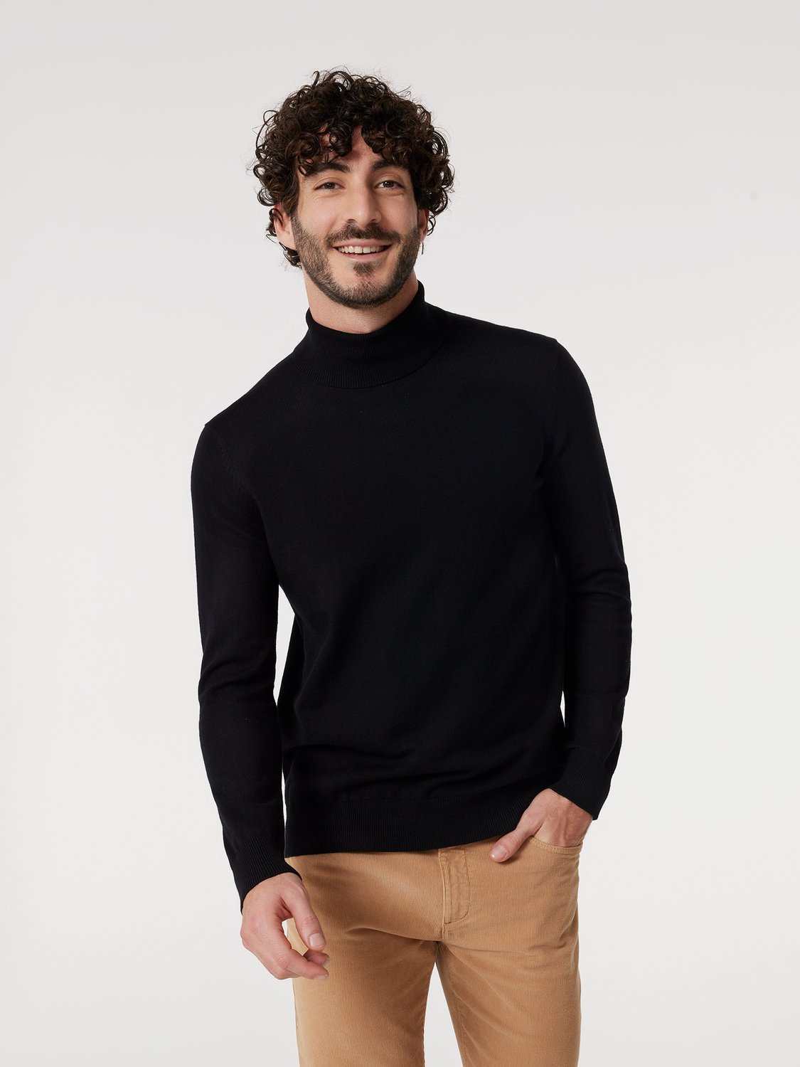 Pull Homme Col Roulé Coton Laine Noir MALIKROL