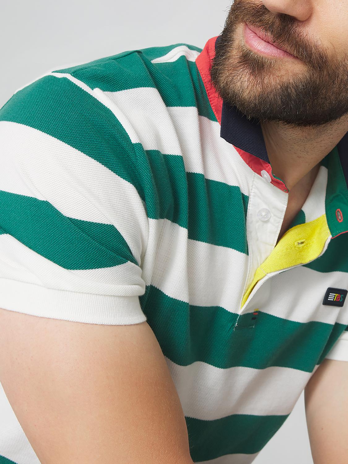 Polo Homme Coupe Ajustée Rayures Blanc et Vert SERGOPOL