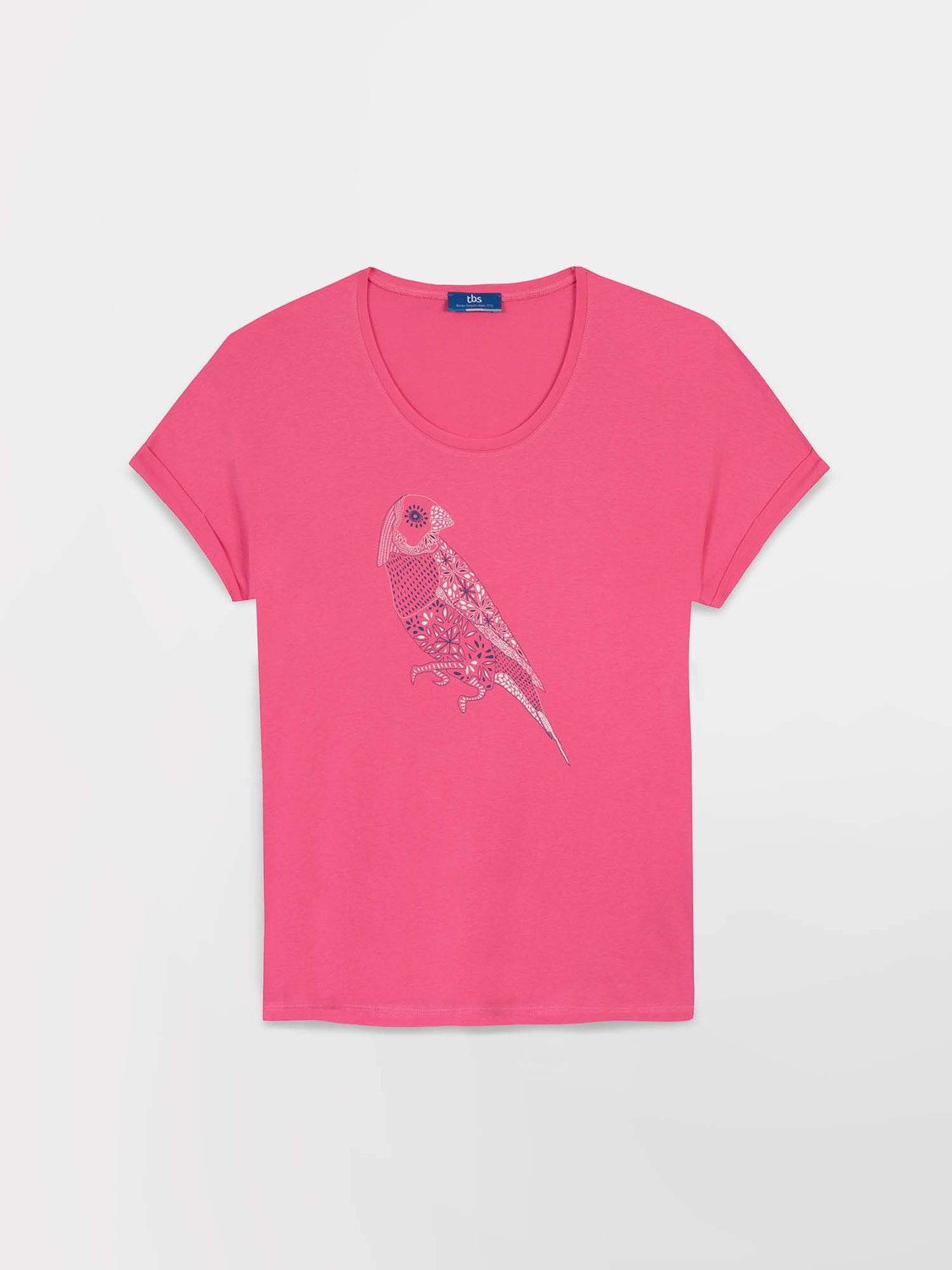 Tee Shirt Femme Coton Biologique Motif Perroquet Fuschia