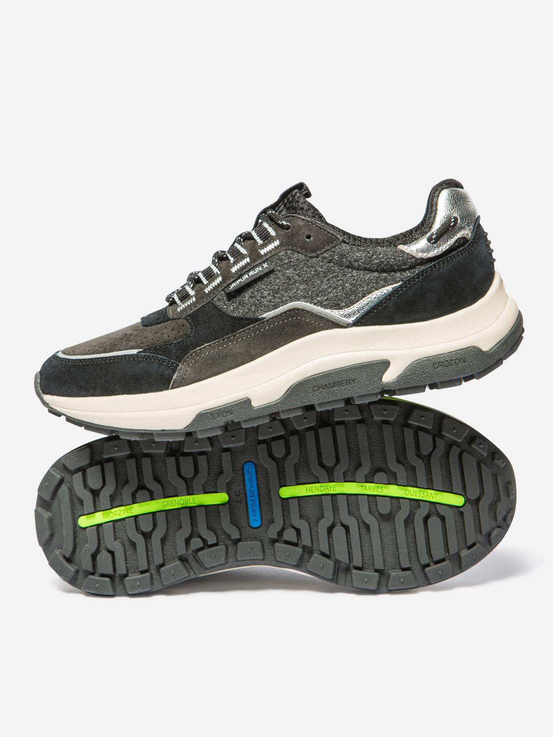 Running Femme Doublée Textile Cuir Anthracite et Noir JAZONNE