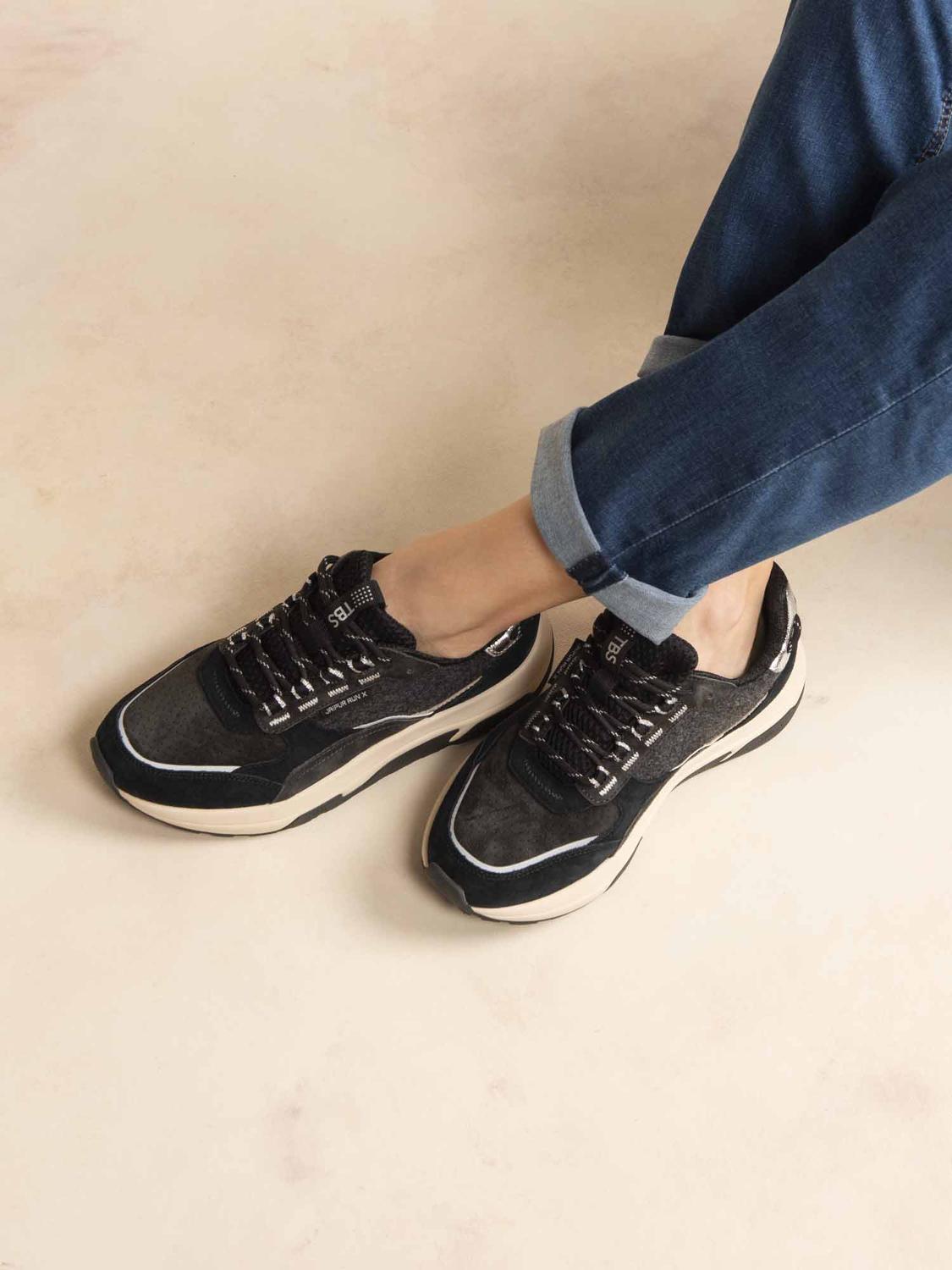 Running Femme Doublée Textile Cuir Anthracite et Noir JAZONNE