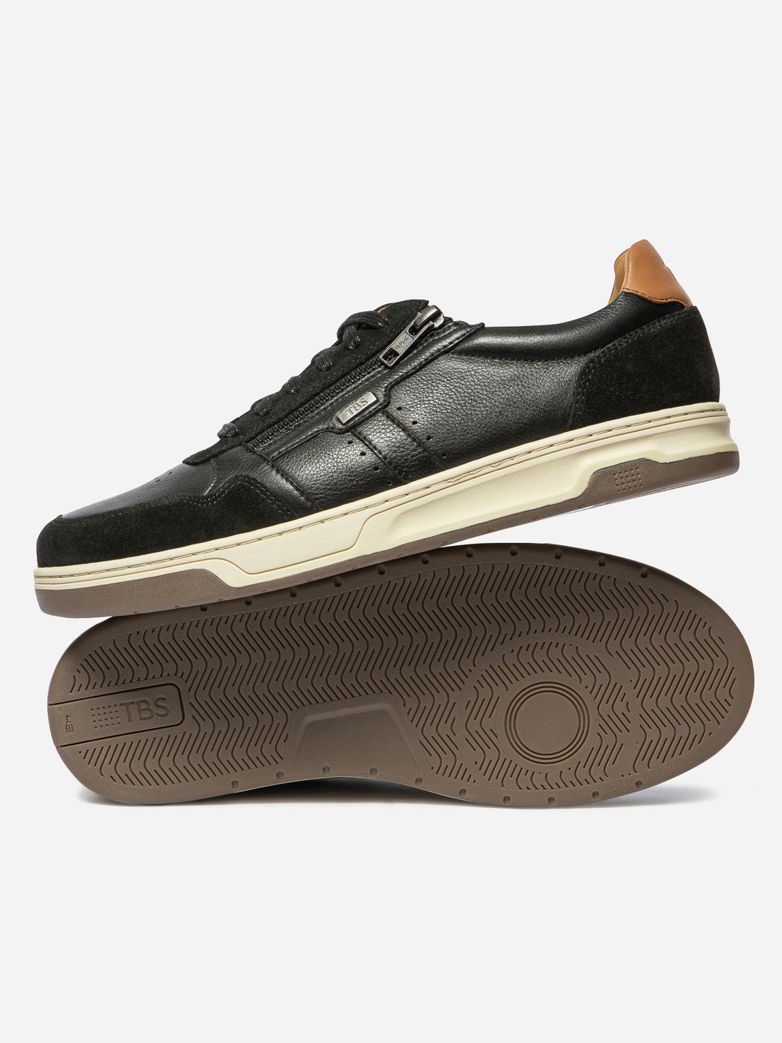 Tennis Homme Doublée Cuir Noir et Camel THEOZIP