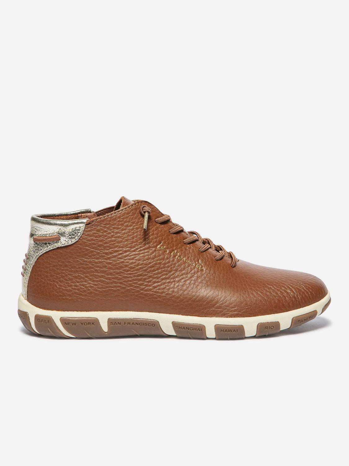 Baskets Mi-Montantes Femme Cuir Pecan et Champagne JESMINI