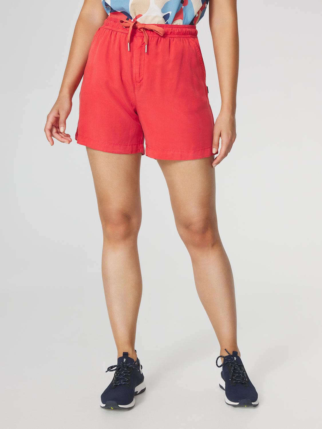 Short Femme 100% Lyocell Ceinture Elastiquée Fermeture Zippée Rouge MYRNOBER