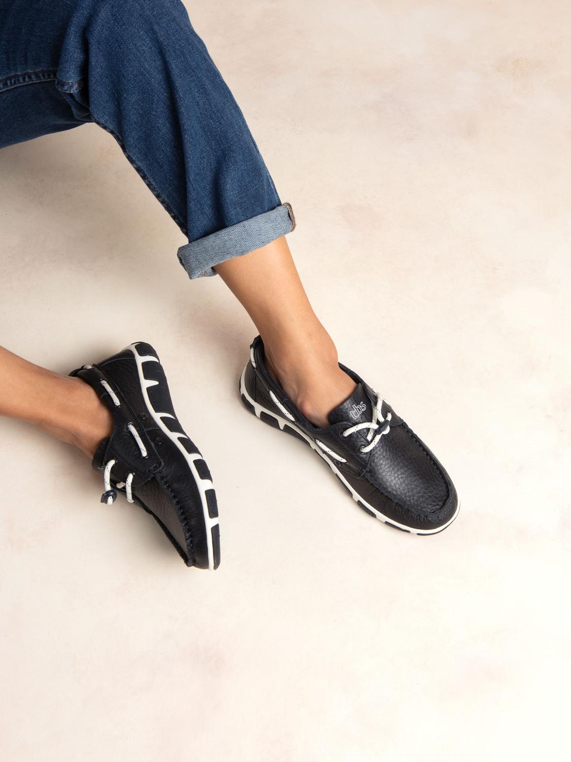 Chaussures Bateau Femme Cuir Marine