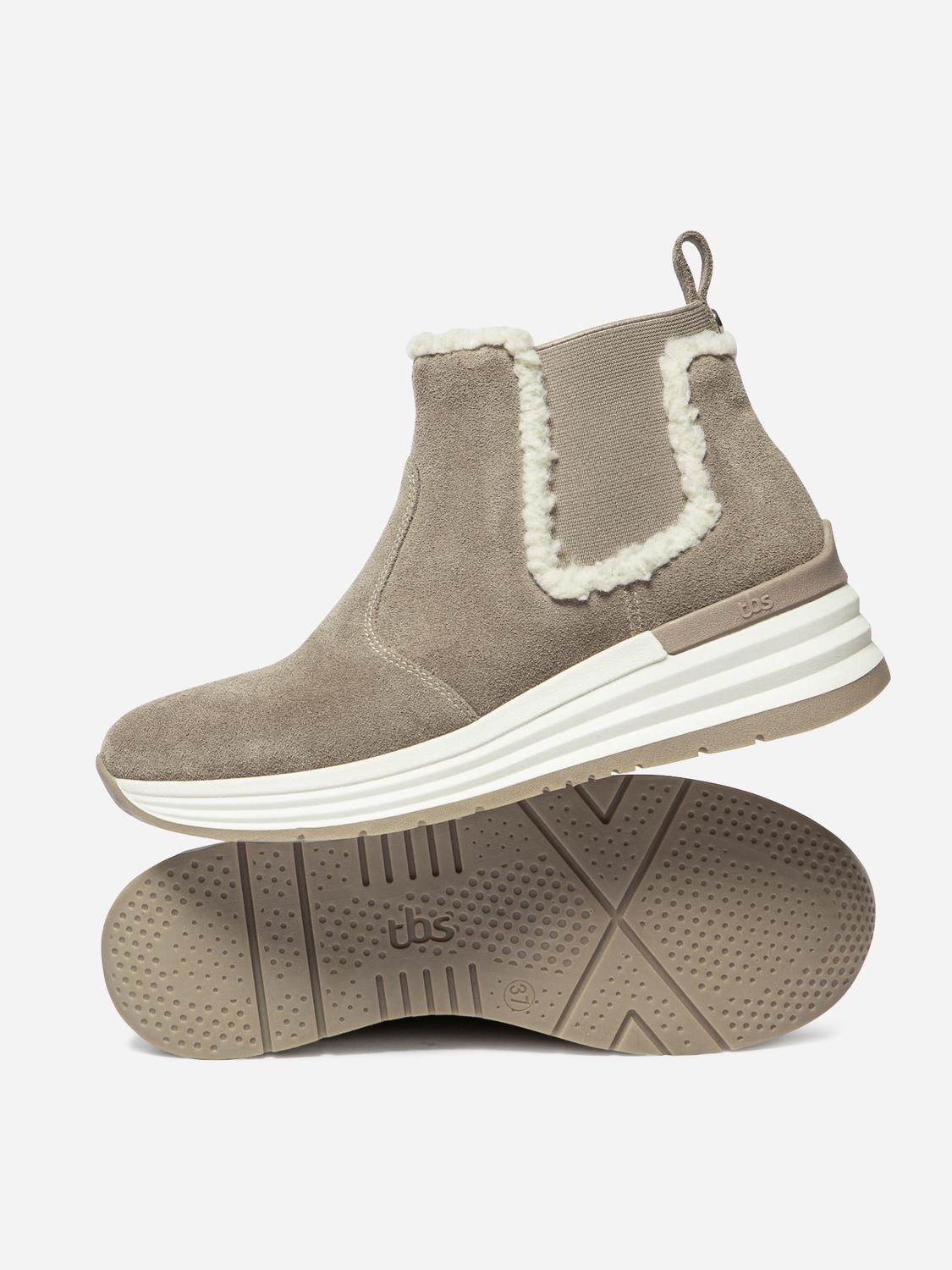 Chelsea Femme Doublée Cuir Taupe et Beige TEMARIE