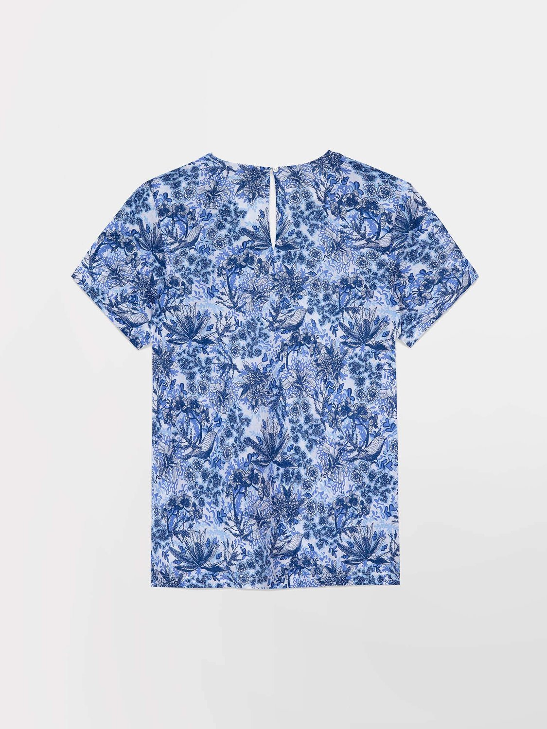 Blouse Femme Toile Coton Motif Floral Bleu