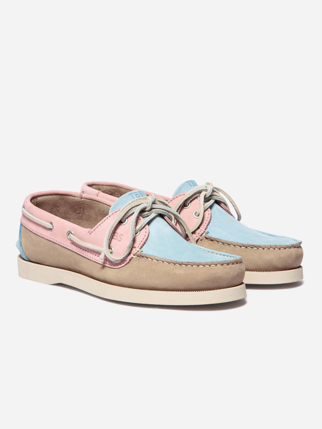 Chaussures bateau femme beige et rose et oxygene PHENISE