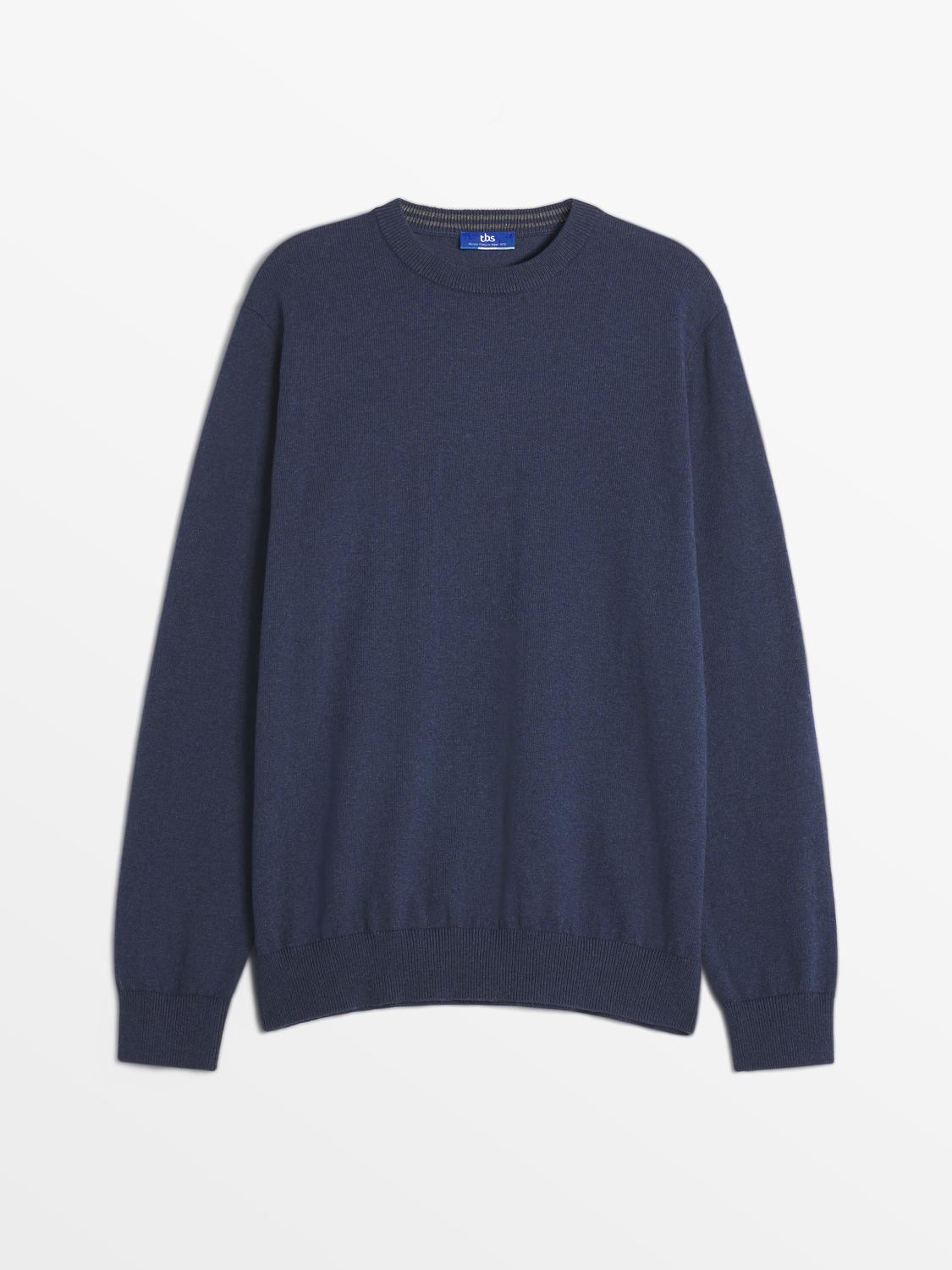 Pull Homme Col Rond Laine Coton Marine MALIKRON