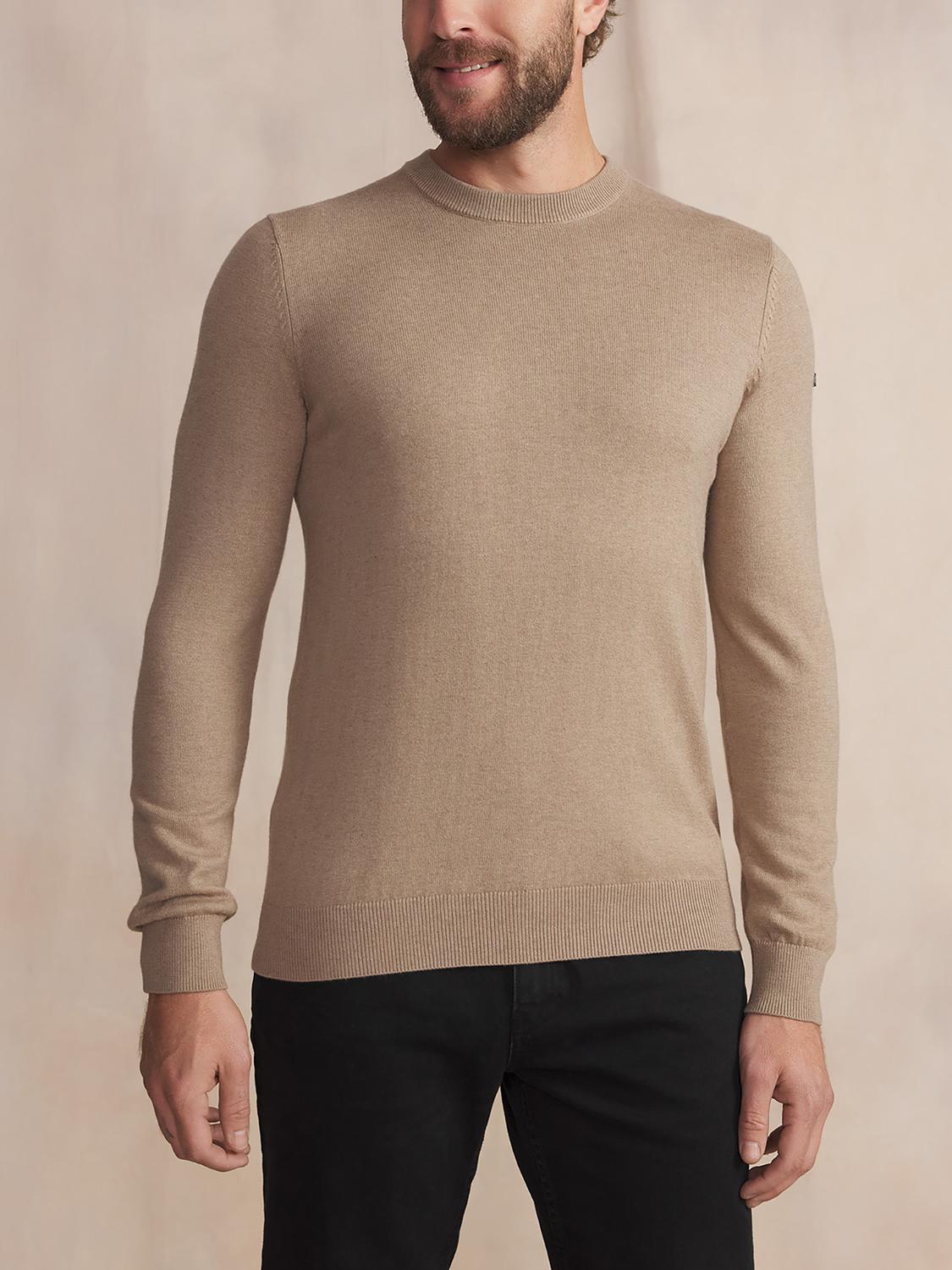 Pull Homme Col Rond Laine Coton Beige MALIKRON